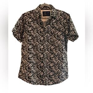 Rugby University Mens Button Down Black, White, & Gray Floral Shirt, size M